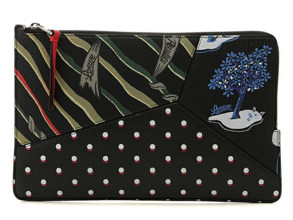 Loewe Paulas Clutch Bag Black Multicolor Leather